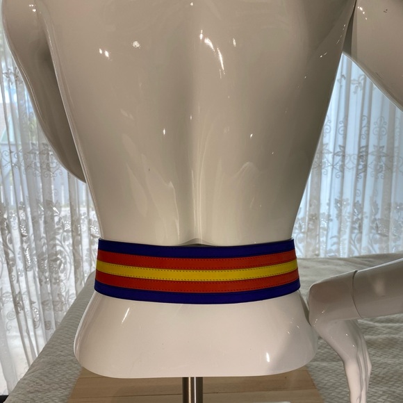 ESCADA - Vintage - Adjustable (XS to L) Red Blue Yellow Striped Belt - Picture 5 of 14
